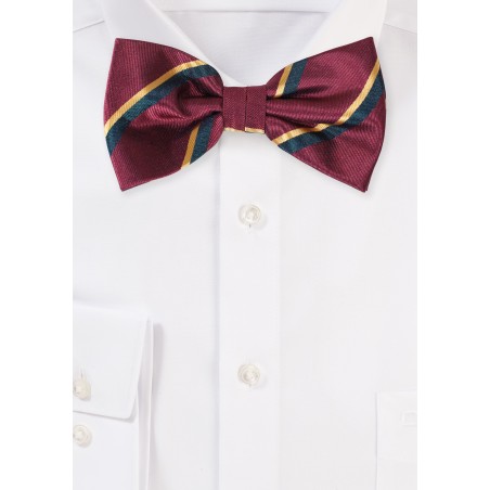 Striped Bowtie in Colors Burgundy, Black, and Gold