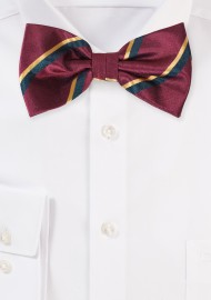 Striped Bowtie in Colors Burgundy, Black, and Gold