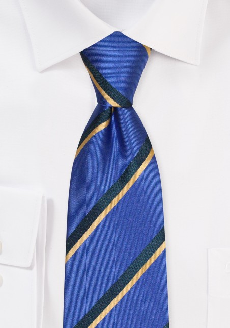XL Marine Blue Striped Tie with Black and Gold | Tie in XXL Length