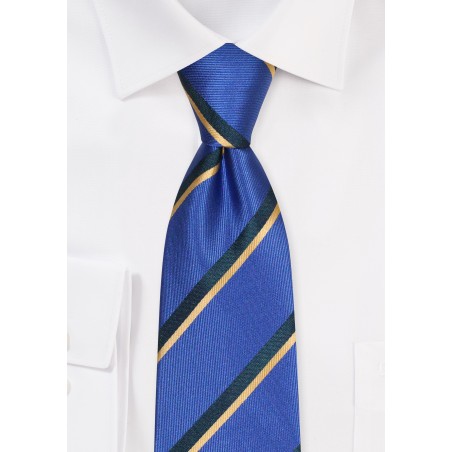 XL Marine Blue Striped Tie with Black and Gold | Tie in XXL Length