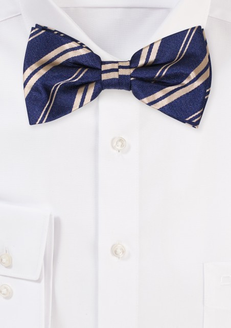 Striped Bow Tie in Navy and Gold