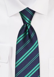 Extra Long Black Tie with Kelly Green Stripes