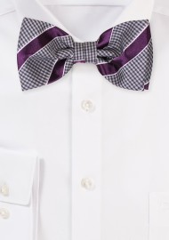Gray and Navy Micro Check and Striped Bow Tie