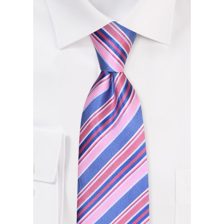Extra Long Striped Tie in Shades of Blue and Pink