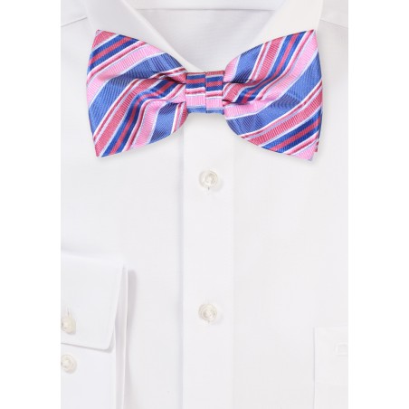 Stripes Bow Tie | Pre-tied Bow Tie in Navy and Pink Stripes