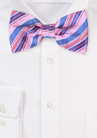 Stripes Bow Tie | Pre-tied Bow Tie in Navy and Pink Stripes