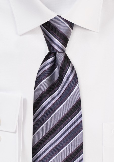 Black Necktie with Modern Gray Stripes