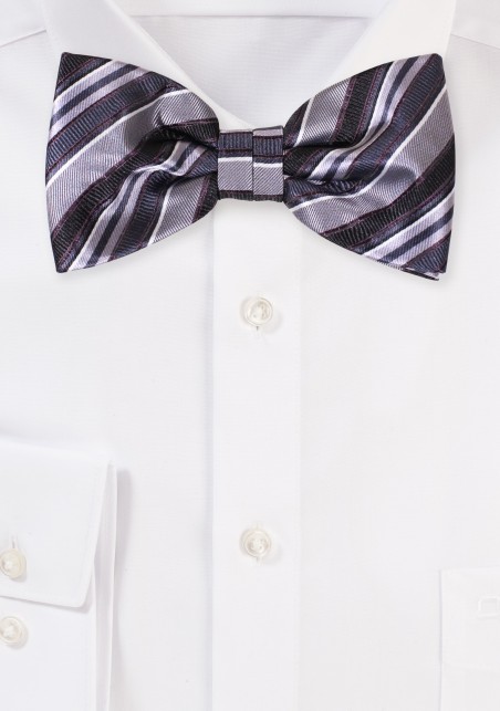 Stripes Bow Tie | Pre-tied Bow Tie in Black and Grays