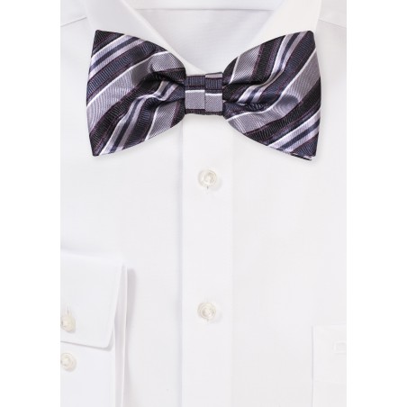 Stripes Bow Tie | Pre-tied Bow Tie in Black and Grays