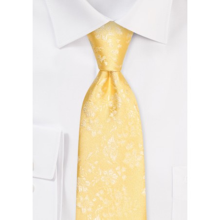 Golden Floral Tie | yellow Gold Necktie with Flowers