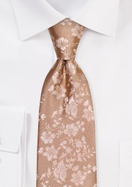 Antique Gold Mens Tie with Embroidered Flowers in Extra Long Length