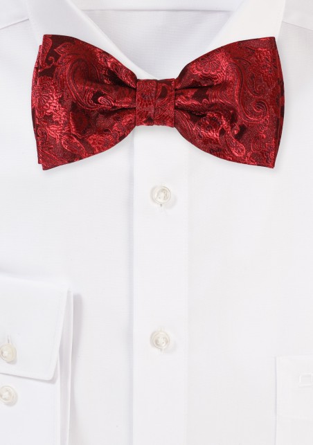 Victorian Burgundy Paisley Bow Tie in Pre-Tied Bowtie Style