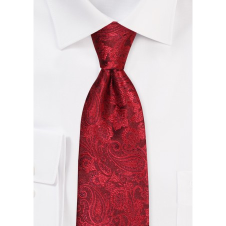 Extra Long Tie - Victorian Burgundy Paisley Necktie in XL