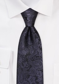Black XL Paisley Tie - Embroidered Paisley Tie in XL in Jet Black