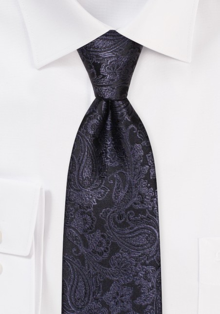 Black Woven Paisley Necktie | Solid Paisley Tie in Jet Black