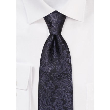 Black Woven Paisley Necktie | Solid Paisley Tie in Jet Black