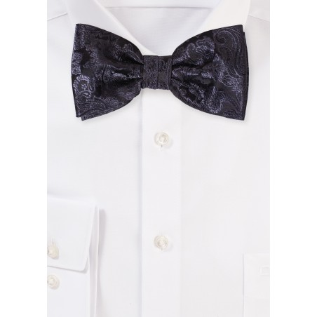 Solid Paisley Bowtie in Black in pre-Tied Style