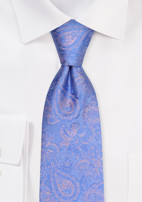 Extra Long Sky Blue and Silver Paisley Tie