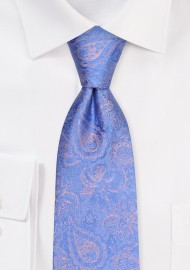 Extra Long Sky Blue and Silver Paisley Tie