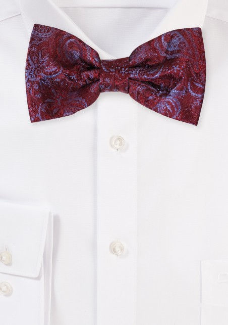 Burgundy and Steel Blue Paisley Bow Tie
