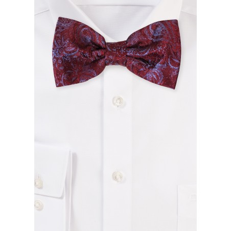 Burgundy and Steel Blue Paisley Bow Tie