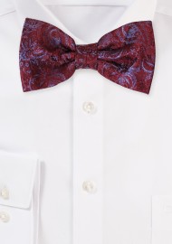 Burgundy and Steel Blue Paisley Bow Tie