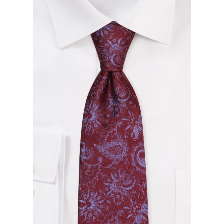 Burgundy and Steel Blue Paisley Necktie