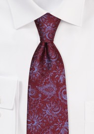 Extra Long Burgundy and Steel Blue Paisley Necktie