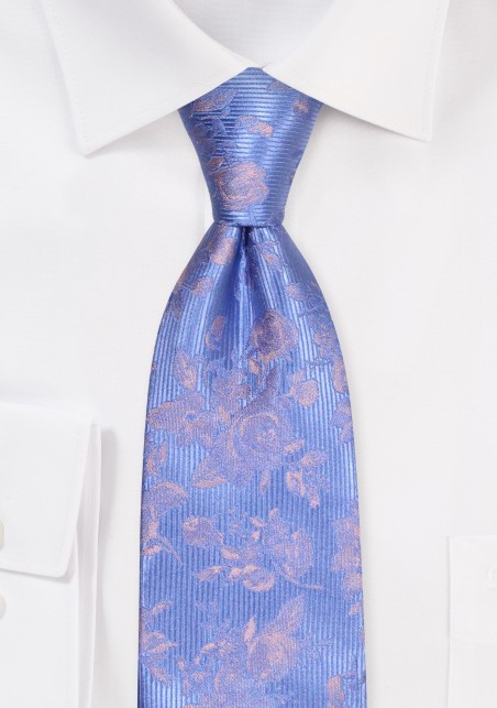 Light Blue and Silver Ribbed Textured Floral Tie