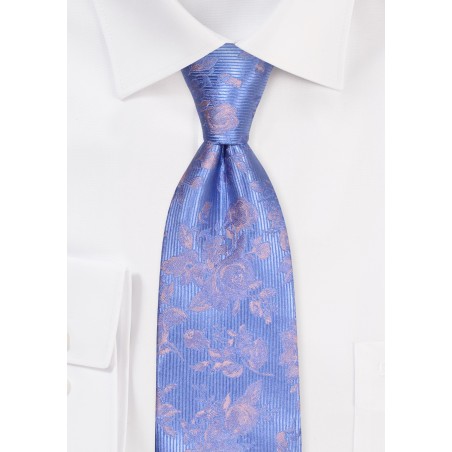 Light Blue and Silver Ribbed Textured Floral Tie