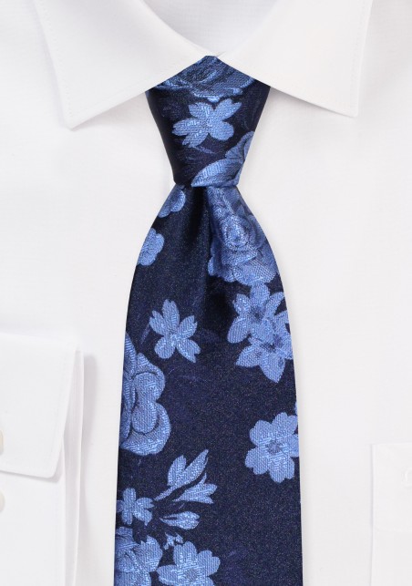 Midnight Blue Tie with Roses