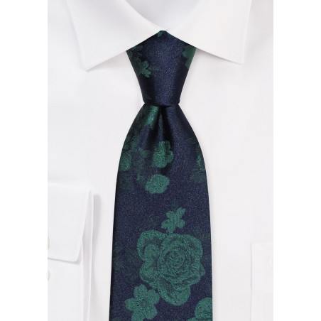 Dark Olive XL Necktie with Roses