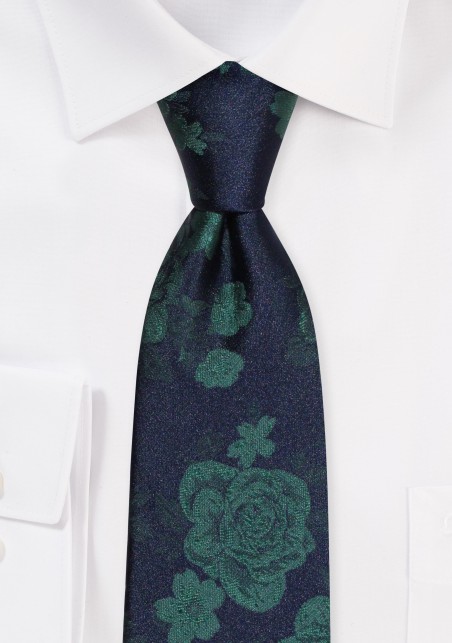 Roses Necktie in Dark Olive Green