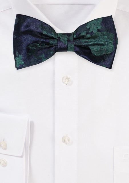 Dark Olive Green Bowtie with Embroidered Roses