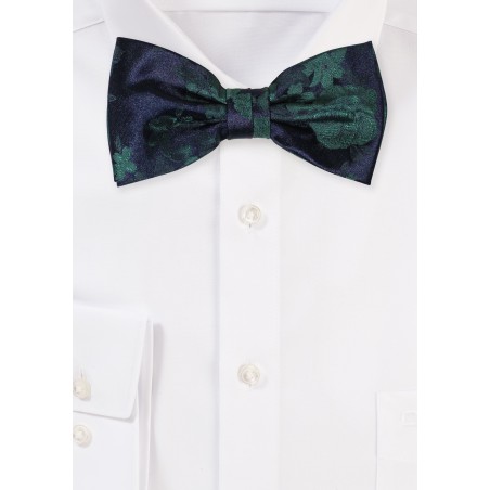 Dark Olive Green Bowtie with Embroidered Roses