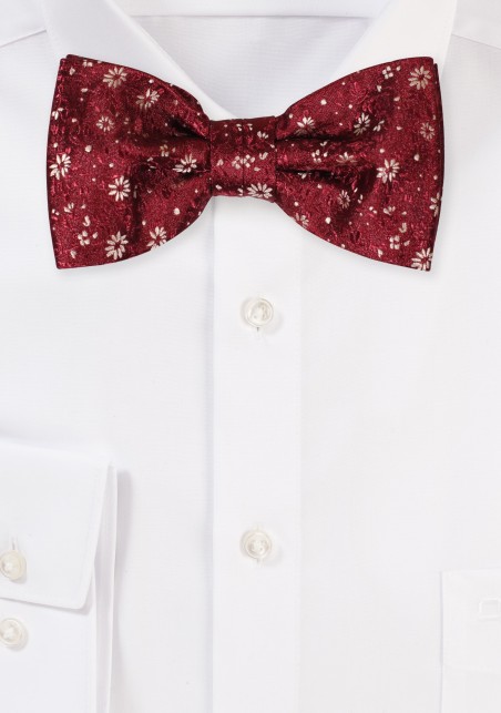 Wine Red Bow Tie with Golden Florals