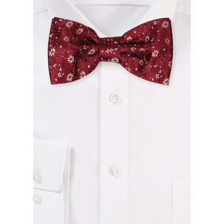 Wine Red Bow Tie with Golden Florals