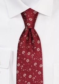 Wine Red Extra Long Necktie with Golden Blossoms