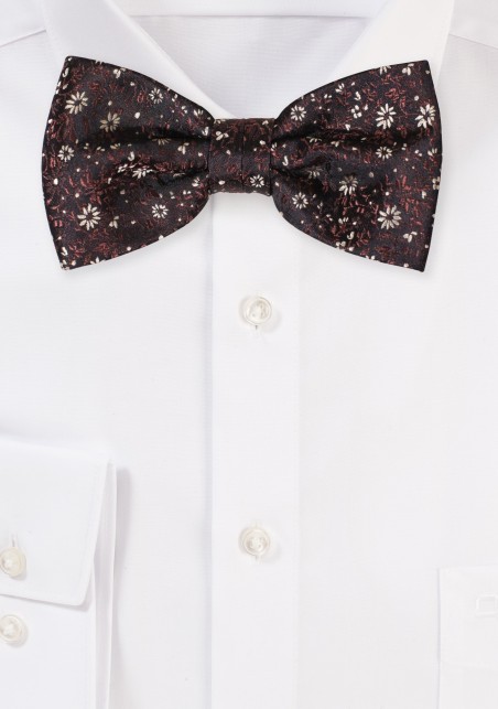 Brown and Gold Floral Bow Tie