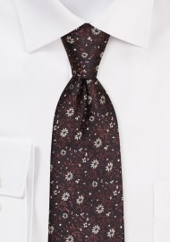 Extra Long Floral Tie in Chocolate Brown and Gold