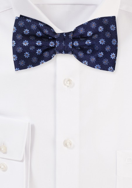 Dark Navy Blue Floral Bow Tie