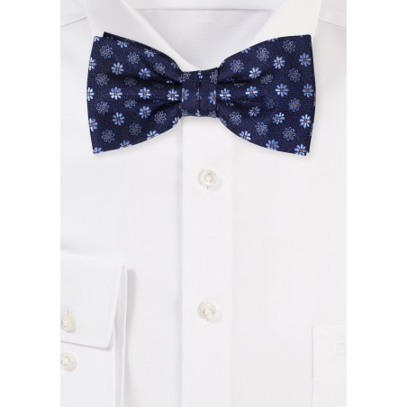 Dark Navy Blue Floral Bow Tie