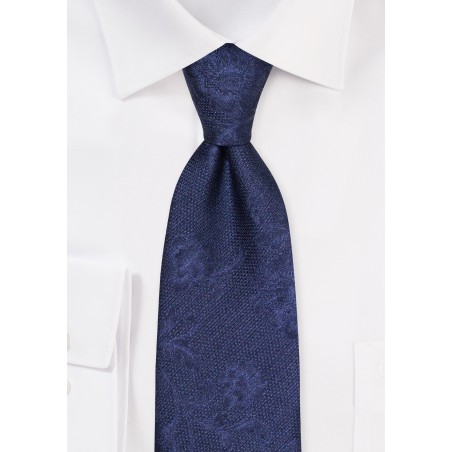 Extra Long Solid Navy Floral Tie in Matte Finish