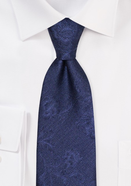 Solid Navy Floral Tie in Matte Finish