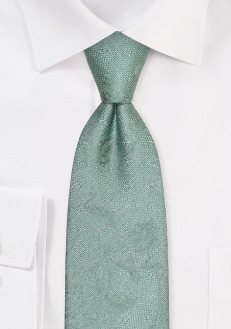 Matte Extra Long Floral Tie in Willow Green