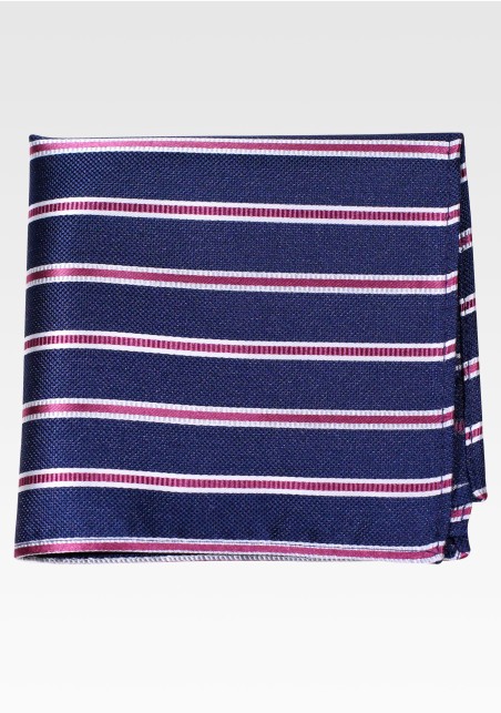 Navy Blue and Burgundy Striped Mens Pocket Square