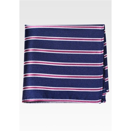 Navy Blue and Burgundy Striped Mens Pocket Square