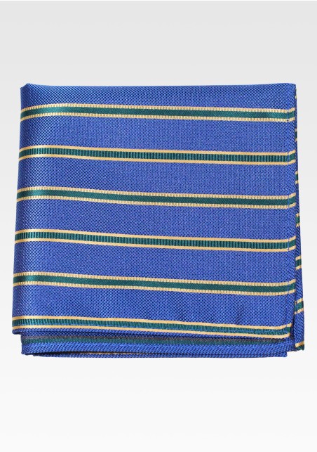 Royal Blue and Gold Striped Mens Pocket Square