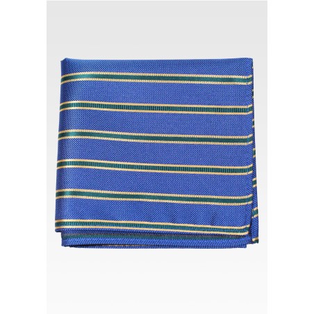 Royal Blue and Gold Striped Mens Pocket Square