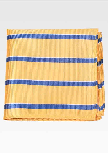 Golden Yellow and Blue Repp Striped Pocket Square